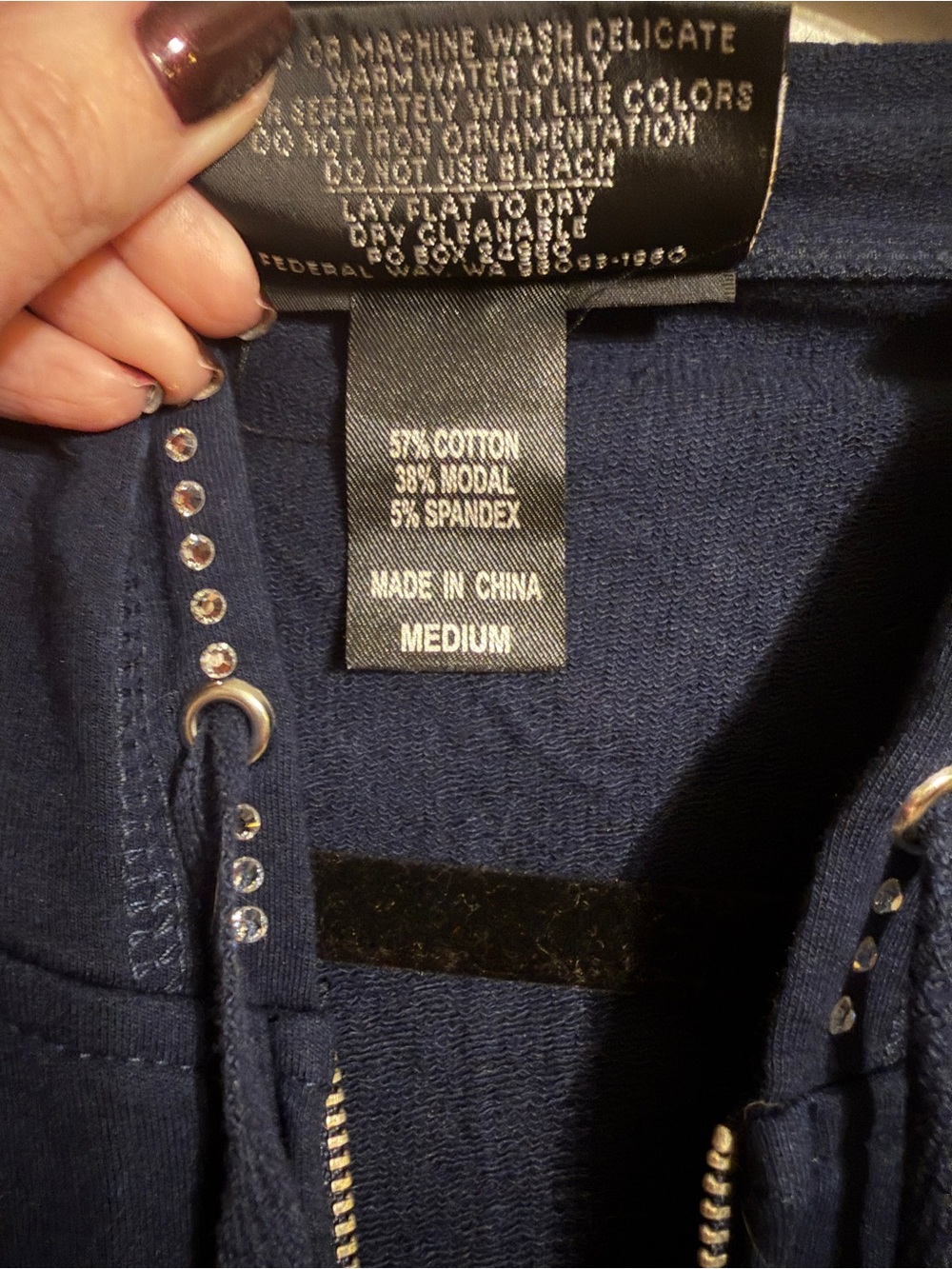 Christine Alexander Navy Zip-Up Hoodie with Stud Trim - Picture 4 of 9